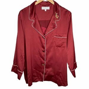BED TO BRUNCH | Rose Embroidered Button Down Long Sleeve PJ Top